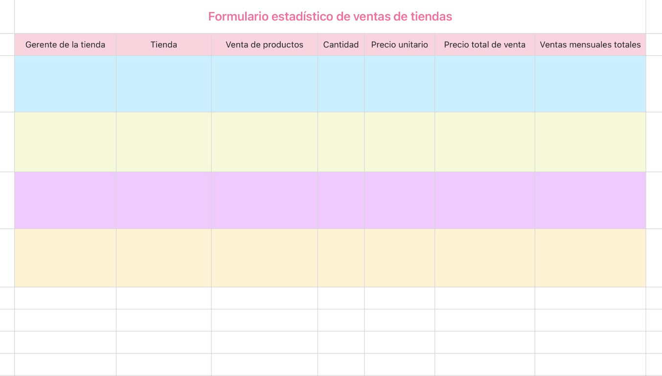 Formulario estadístico de ventas de tiendas